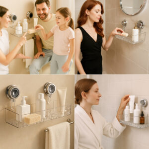 Alternative view of Lotion Rack™ egy fürdőszobai polc, amely fúrás nélkül rögzíthető